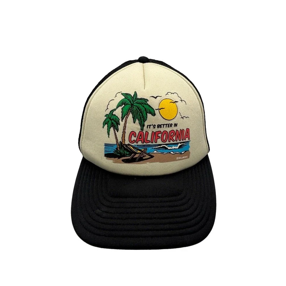 Billabong California Trucker Hat Snapback Black Foam Mesh Surf Beach Sun Cap